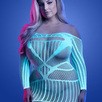 Ascension Long Sleeve Seamless Dress - Queen -  White/blue