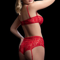 3 Pc Boyshort With Underwire Bra and Stockings -  One Size - Red