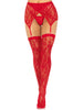 2 Pc Rachel Lace Thigh High and Crossover Garter Belt - One Size - Red