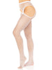 Fishnet Suspender Hose With Scalloped Trim - One  Size - White