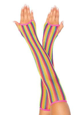 Rainbow Net Fingerless Arm Warmer Gloves - One  Size - Multicolor