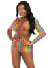 3 Pc Net Bra Top With Shrug and Boy Shorts - One  Size - Multicolor