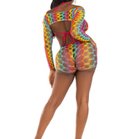 3 Pc Net Bra Top With Shrug and Boy Shorts - One  Size - Multicolor