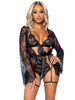 All Romance Lace Teddy and Robe Set - Large -  Black