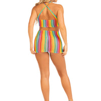 Rainbow Stripe Cross Over Mini Dress - One Size - Multicolor
