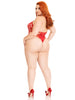Lace and Net Keyhole Crossover Halter Teddy - 1x/2x - Red