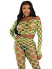 2 Pc Net Crop Top and Footless Tights - One Size - Neon Green