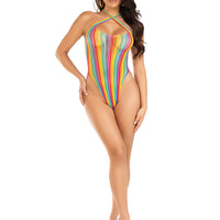 Rainbow Stripe Cross-Over Bodysuit - One Size -  Multicolor