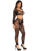 2 Pc Lace Crop Top and Footless Tights - One Size - Black