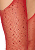 Casey Rhinestone Fishnet Suspender Pantyhose - One Size - Red