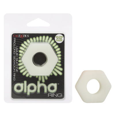 Alpha Glow-in-the-Dark Liquid Silicone Prolong  Sexagon Ring - White
