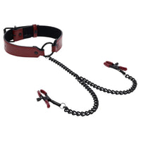 Saffron Collar With Nipple Clamps - Black/red