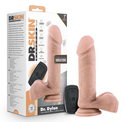 Dr. Skin Silicone - Dr. Dylan - 7 Inch Vibrating  Dildo With Remote Control- Vanilla