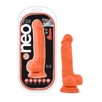 Neo Elite - 7.5 Inch Silicone Dual Density Cock  With Balls - Neon Orange