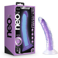 Neo Elite Glow in the Dark - Light - 7 Inch  Silicone Dual Density Dildo - Neon Purple