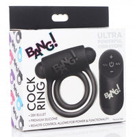 Bang - Silicone Cock Ring and Bullet With Remote  Control - Black
