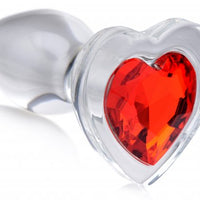 Red Heart Gem Glass Anal Plug - Small