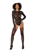 Teddy Bodystocking With Fingered Gloves - One Size - Black