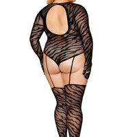 Teddy Bodystocking With Fingered Gloves - Queen Size - Black