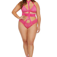 Bralette and Harness Panty - Queen Size - Fuchsia