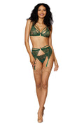 Bralette With Garter Belt and G-String - One Size  - Evergreen