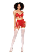 Bralette With Garter Belt and G-String - One Size  - Ruby