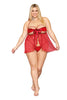 Bow Babydoll and Thong - Queen Size - Ruby