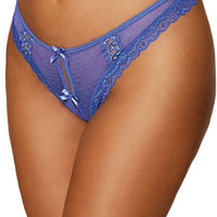 Dot Mesh Open Crotch Thong - Small - Periwinkle