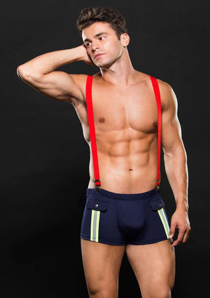 Fireman Bottom With Suspenders 2 Pc - Large/xlarge - Navy Blue/red