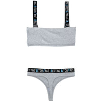 Resting Bitch Face Crop Top and Thong Panty Set - Gray - L-xl