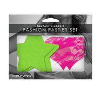 Fashion Pasties Set - Neon Green Solid Star and Neon Pink Lace Heart