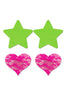 Fashion Pasties Set - Neon Green Solid Star and Neon Pink Lace Heart
