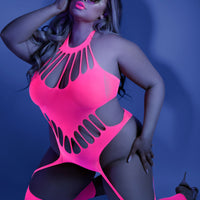 No Promises Teddy Bodystocking - One Size - Neon  Pink