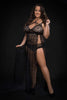 2pc Strappy Halter Laced Night Gown With Side Slits and Open Back - Queen Size - Black