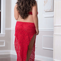 2 Pc. Shoulder-Baring Laced Night Dress - Red  Cherry - Queen Size