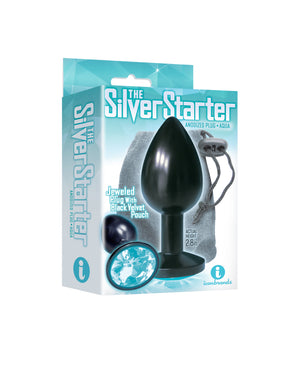 The 9's the Silver Starter Anodized Bejeweled Stainless Steel Plug - Aqua