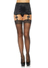 Sheer Lace Top Stockings With Rhinestone Backseam and Mini Bow Accent - One Size - Black