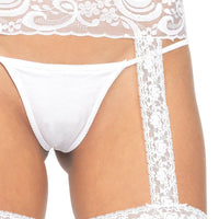 Sheer Lace Top Stockings With Attached Lace Garter Belt - One Size - White