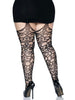 Scroll Lace Stocking With Attached Garter Belt -  1x-2x - Black