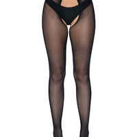 Micro Net Strappy Crotchless Tights - One Size - One Size -Black