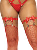 Vegan Leather Bow Garter - One Size - Red