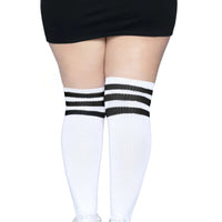 Over the Knee Athletic Socks - 1x-2x - White-black