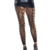 Footless Leopard Lace Crotchless Tights - Black