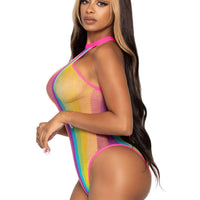 Rainbow Striped Halter Bodysuit With Snap Crotch - One Size - Multicolor