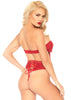 2 Pc Satin Ribbon Gift Bandeau With Hook-N-Eye Back and Matching G-String - Red - Medium