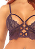 2 Pc Lace Bralette With Cage Strap O-Ring Bodice Detail and Matching G-String - Plum - Medium- Large