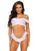 2 Pc. Lace Ruffle Crop Top and Thong Panty -  One Size - White