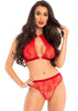 2 Pc Lace Halter Top and Panty Set - Red - S-m