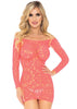 Crochet Lace Long Sleeve Mini Dress - Coral - One Size
