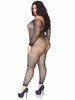 Crystalized Seamless Fishnet Long Sleeved  Bodystocking - 1x-2x - Black